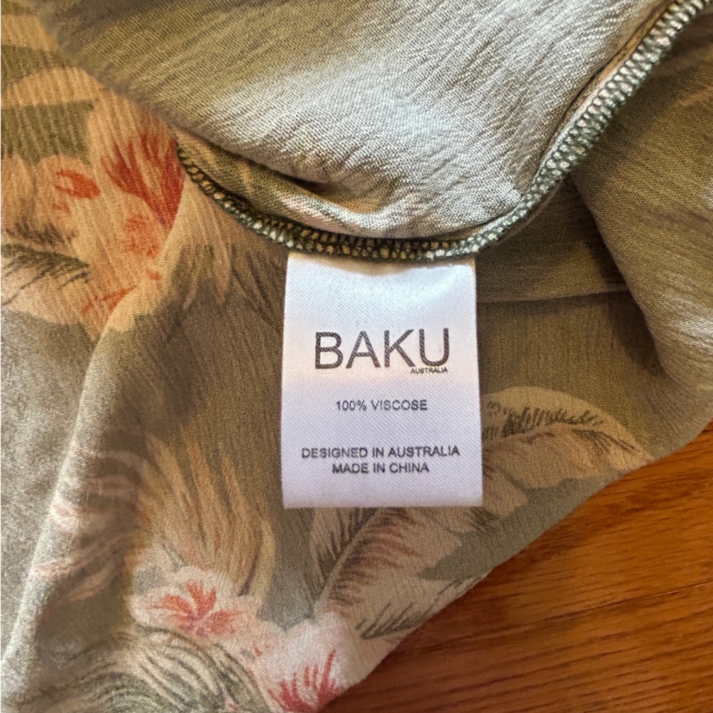 BAKU Swim Coverup OS Short Sleeve Deep V-Neck Semi-Sheer Coral Botanical Floral - Picture 13 of 14